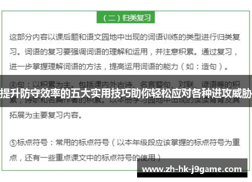 提升防守效率的五大实用技巧助你轻松应对各种进攻威胁