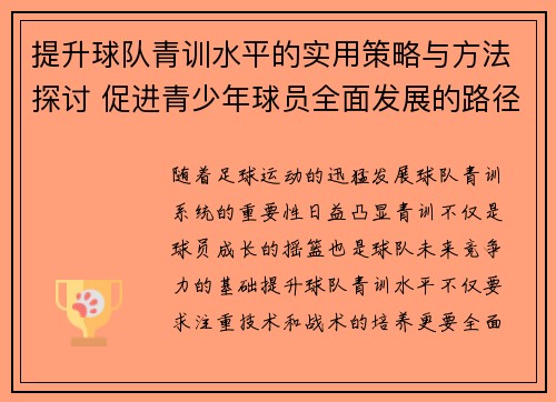 提升球队青训水平的实用策略与方法探讨 促进青少年球员全面发展的路径分析