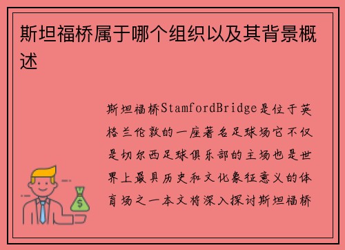 斯坦福桥属于哪个组织以及其背景概述